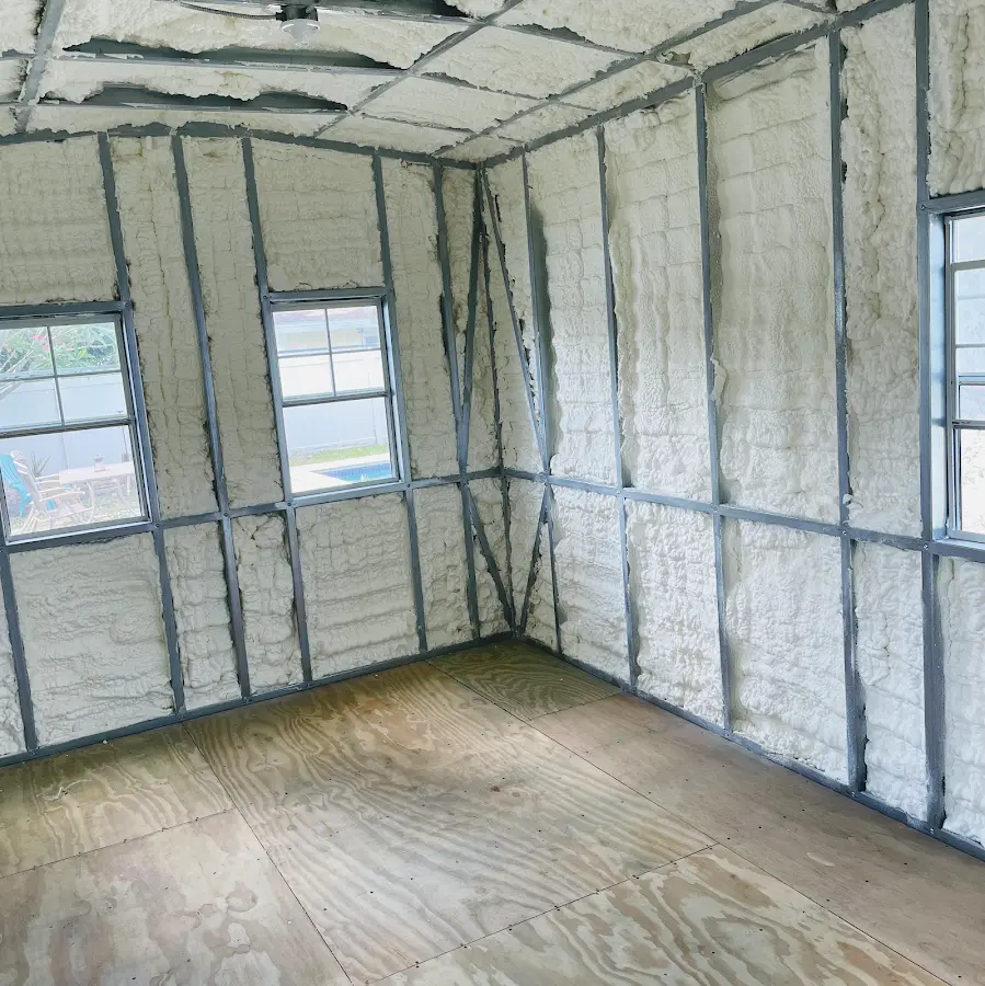 Closed-cell spray foam insulation applied to wall cavities in a residential project in South Run